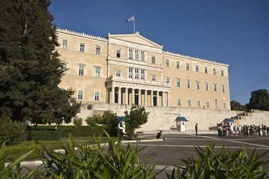 the greek parliament and the unknown soldier tomb at athens, greece