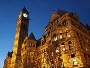toronto old city hall illuminated at night