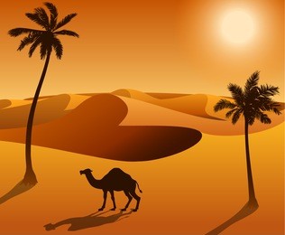 camel in the desert landscape vector illustration