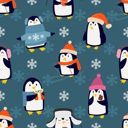 christmas penguins seamless pattern vector.