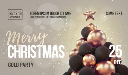 christmas hipster card or flyer template with golden christmas tree. vector illustration
