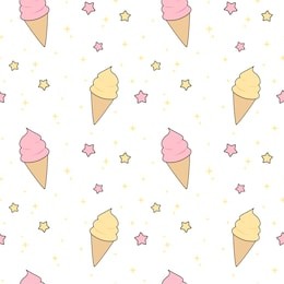 cute pink and yellow cartoon ice cream with stars seamless vector pattern background illustration