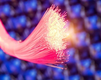 optical fibres dinamic flying from deep on technology background