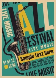 retro poster for the jazz festival with a saxophone