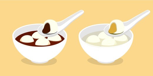 sweet dumpling with black sesame and peanut paste filling in bowl, usually eat in chinese new year's eve, chinese winter solstice festival, mid-autumn festival or lantern festival