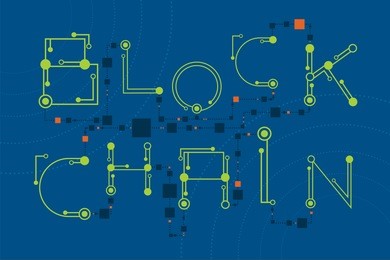 blockchain concept with digital and electronics font style.