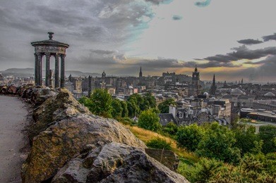 peaceful evening scenery at calton hill in edinburgh, scotland.