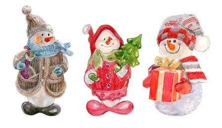 new year's toys watercolor.  fabulous christmas character