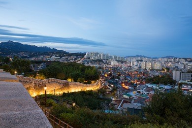 seoul skyline and naksan park at night