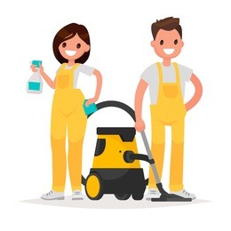 cleaning service. man and woman dressed in uniform on isolated background. vector illustration in a flat style