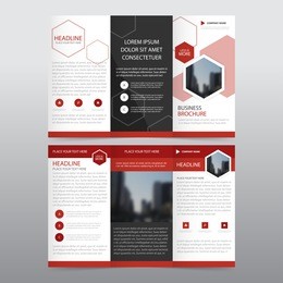 red hexagon business trifold leaflet brochure flyer report template vector minimal flat design set, abstract three fold presentation layout a4 size