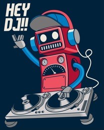 cute retro dj robot and party concept vector design