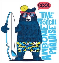 cute surfer  bear vector design for kids t-shirt
