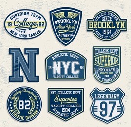 college new york, brooklyn  typography patches, t-shirt graphics.