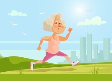 old sport woman character running. healthy lifestyle. vector flat cartoon illustration