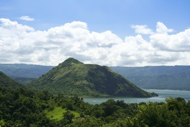 taal crater lake seen from the slopes of the highly active taal volcano tagaytay in the philippines