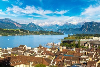 panoramic aerial view of lucerne in a beautiful summer day, switzerland