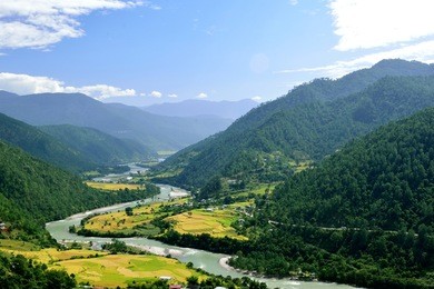 view of punakha valley from the khamsum yulley namgyal chorten, punakha, bhutan