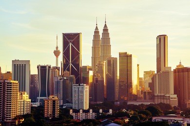 dramatic scenery of the kuala lumpur city at sunset