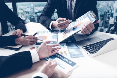 group of business people busy discussing financial matter during meeting