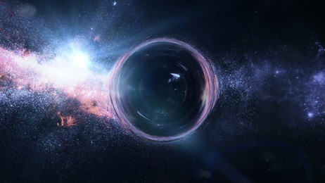 black hole with gravitational lens effect in front of bright stars  (3d illustration, elements of this image are furnished by nasa)