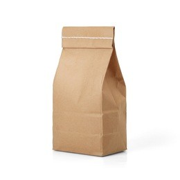 brown craft paper bag packaging template with stitch sewing isolated on white background. packaging template mockup collection. with clipping path included. stand-up pouch back view package