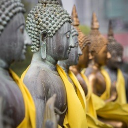 buddha statues in seema malaka temple, colombo, sri lanka
