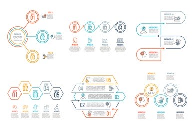 thin line flat elements for infographic. template for diagram, graph, presentation and chart. business concept with 3, 4 and 5 options, parts, steps or processes. data visualization.