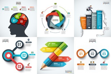 vector human head, pencil, businessman and other elements for infographic. template for diagram, graph, presentation and chart. business concept with 3, 4 and 5 options, parts, steps or processes.