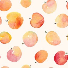 apples peaches fruit watercolor red and yellow seamless background pattern.