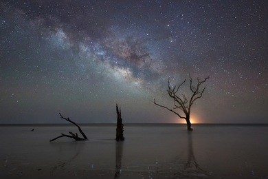 botany bay beach under the milky way galaxy.