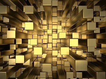 gold squares extruded abstract background , 3d