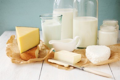 milk and dairy products. cheese, milk, cottage cheese, cheese, yogurt, cream and butter