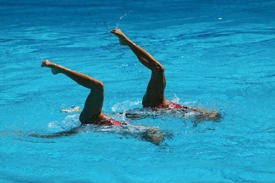 synchronized swimming duet during competition