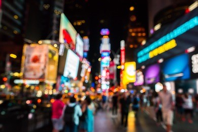 abstract, blurred (defocused) times square.