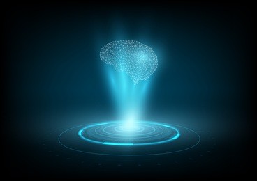 abstract digital and technology background. hologram of an artificial intelligence.