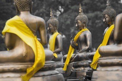 buddha statues in seema malaka temple, colombo, sri lanka