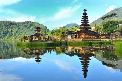 pura ulun danu temple on a lake beratan on bali indonesia