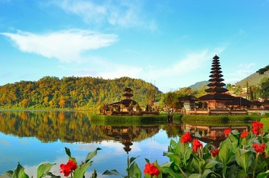 pura ulun danu temple on a lake beratan on bali indonesia