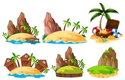 different scenes of islands illustration
