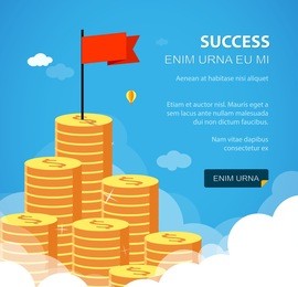 huge growth money stairs in sky with flag. success financial rich concept. business concept vector illustration. flat style