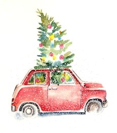 watercolor christmas car illustration