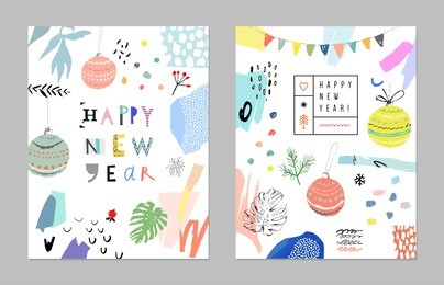 set of creative happy new year posters and cards. holiday invitation design. vector. 