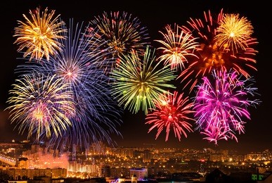 fireworks over the city.