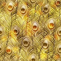 beautiful vector seamless pattern with  peacock feathers.  gold background.