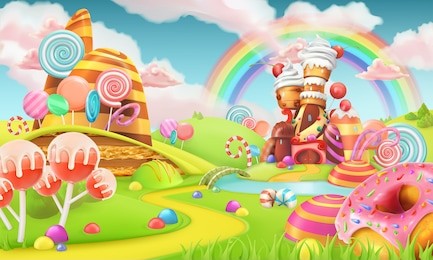 sweet candy land. cartoon game background. 3d vector illustration