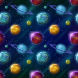 space seamless background with various fantastic planets and moons. tile pattern for your web design. elements of this image furnished by nasa