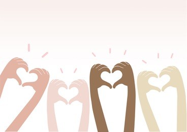 hands making heart sign up over, valentine's day, vector illustration.