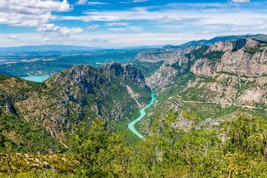 high angle view on the verdon river and gorge, provence, france