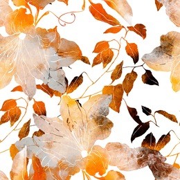 imprints leaves and flowers. hand painted seamless pattern. digital drawing and watercolor texture. background for textile decor and design. botanical wallpaper. boho chic art mixed media floral frame